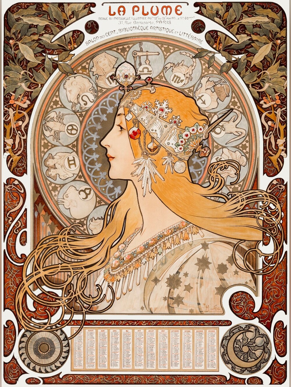 Art Nouveau Decorative Print with Gold and Cream Tones 16x20